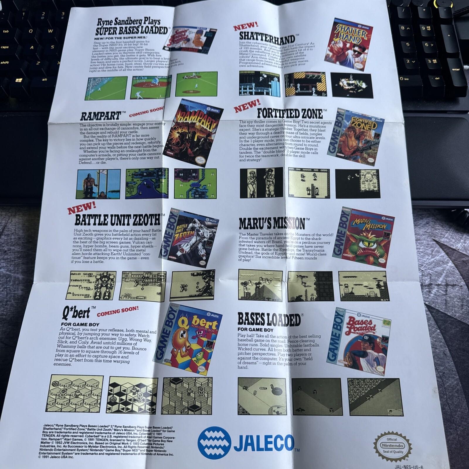 JALECO Win BIG TIME Nintendo 1992 Postponed Version Fold-Out Insert JAL-NES-US-6