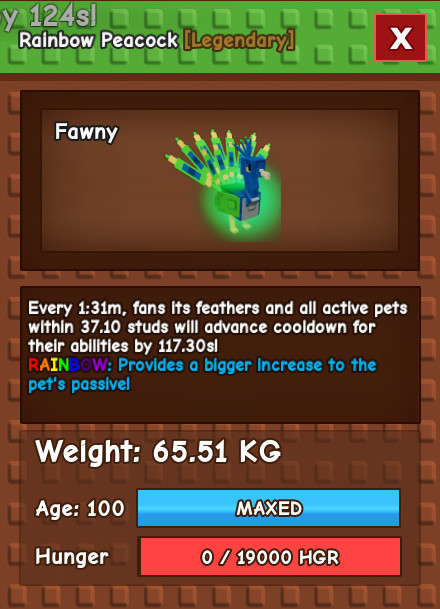 Huge Rainbow Peacock 91 Sec Timer 65.5KG – Grow A Garden – Roblox
