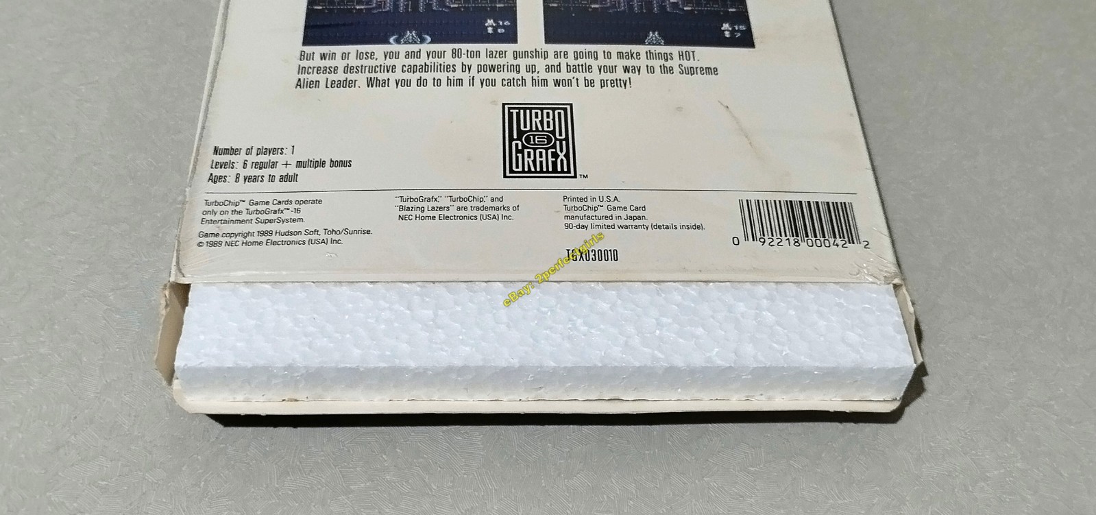 Blazing Lazers (TurboGrafx-16, 89) CIB Complete With Box And Foam VG+