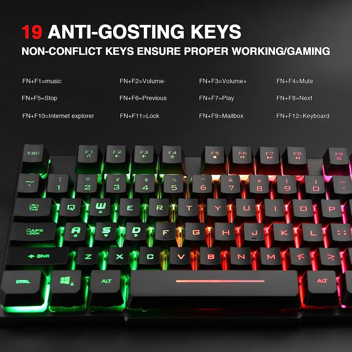 Rii RK100+ Multiple Color Rainbow LED Backlit Backlit/Black keys