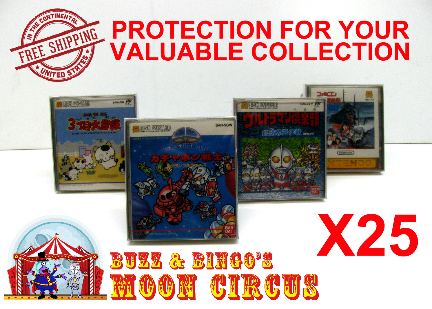 25x NINTENDO DISK SYSTEM CIB GAME – CLEAR PROTECTIVE BOX PROTECTOR SLEEVE CASE