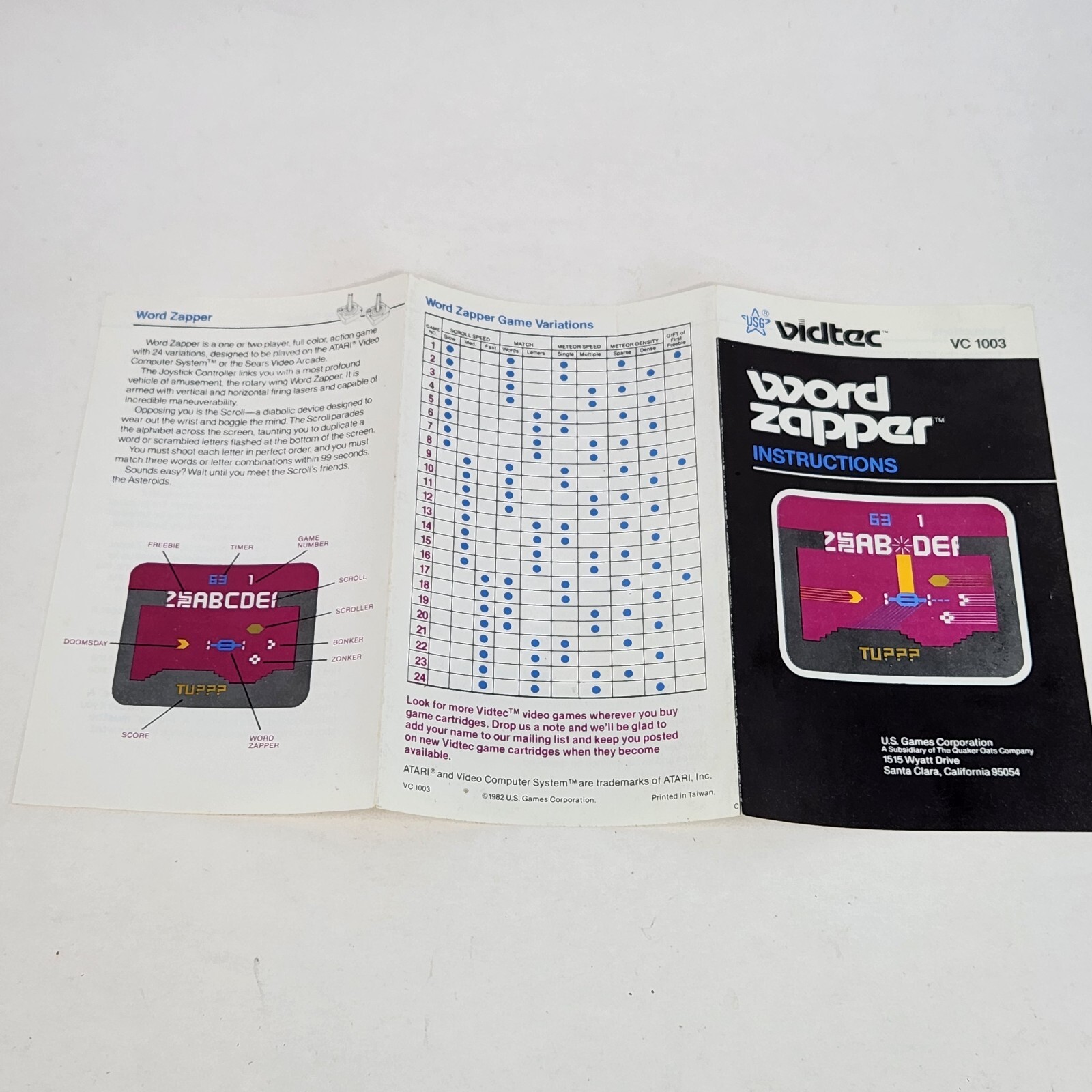VINTAGE 1982 WORD ZAPPER ATARI 2600 VIDEO GAME REPLACEMENT INSTRUCTIONS ONLY
