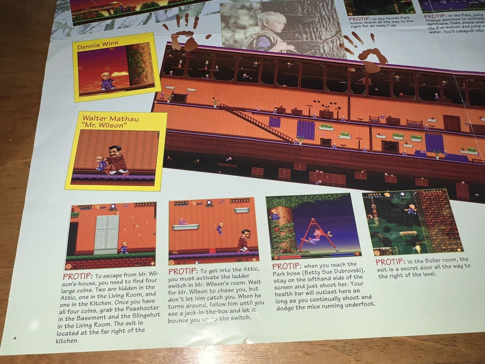 Dennis the Menace Super Nintendo Promo Poster: 2 Sided w/House Map! 1993 Gamepro