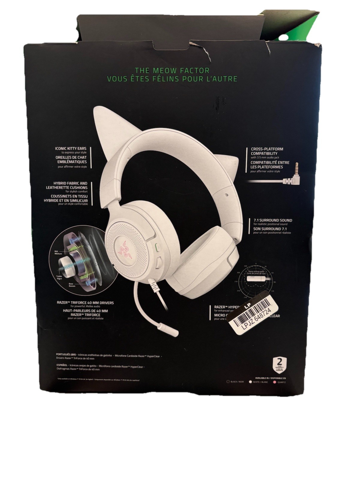 Razer Kraken Kitty V3 X White Edition Wired Gaming Headset 3.5mm Jack Mic NEW OB