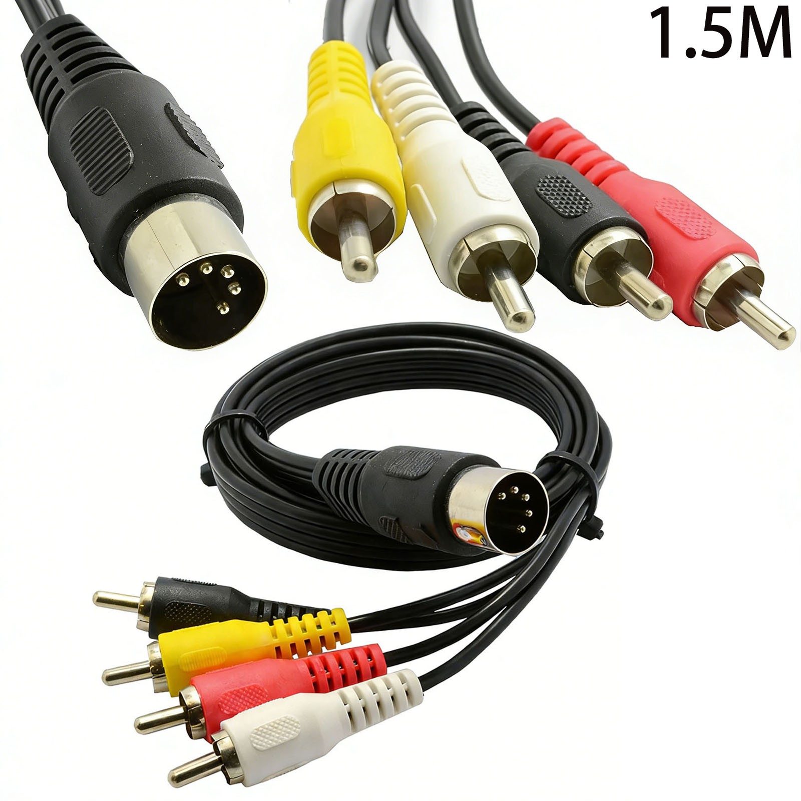 5-Pin DIN to 3 RCA AV Cable 5ft for Commodore 64 Atari TI-99/4A Spectravideo