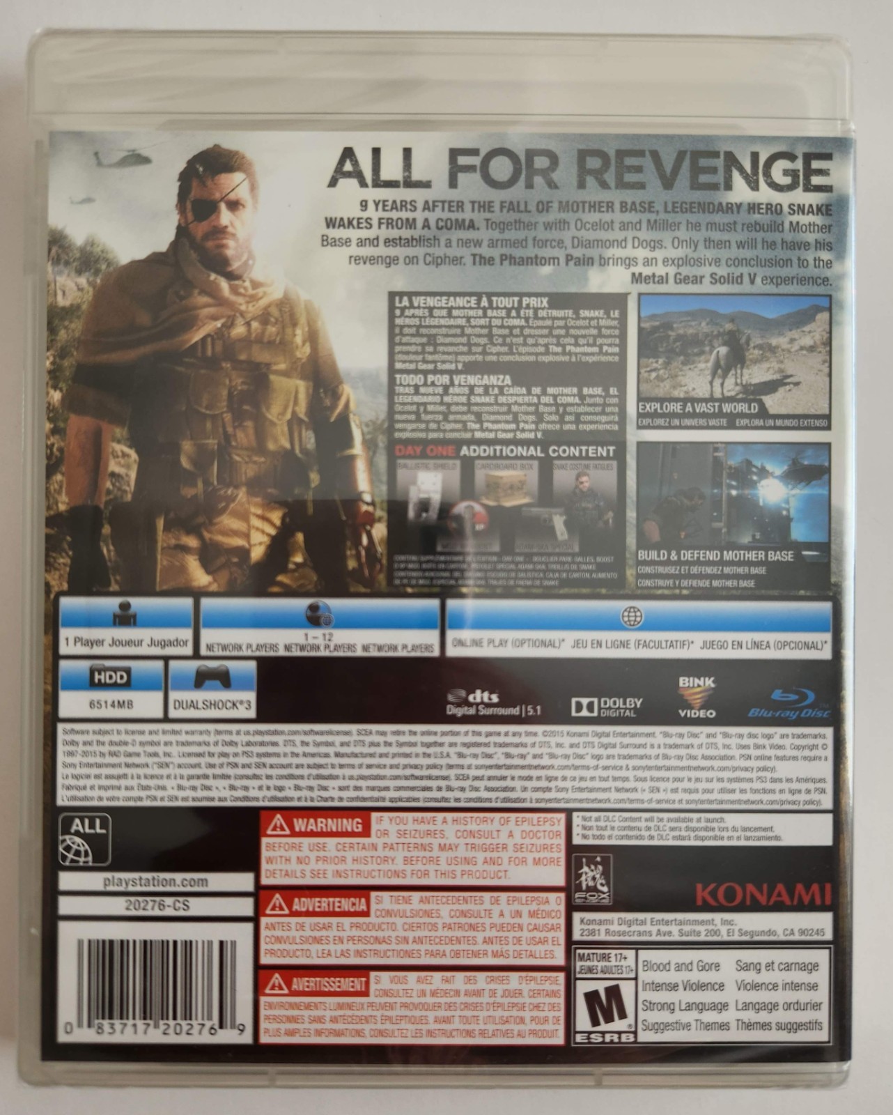 Metal Gear Solid V: The Phantom Pain (PS3) DAY ONE EDITION US Release *NEW*