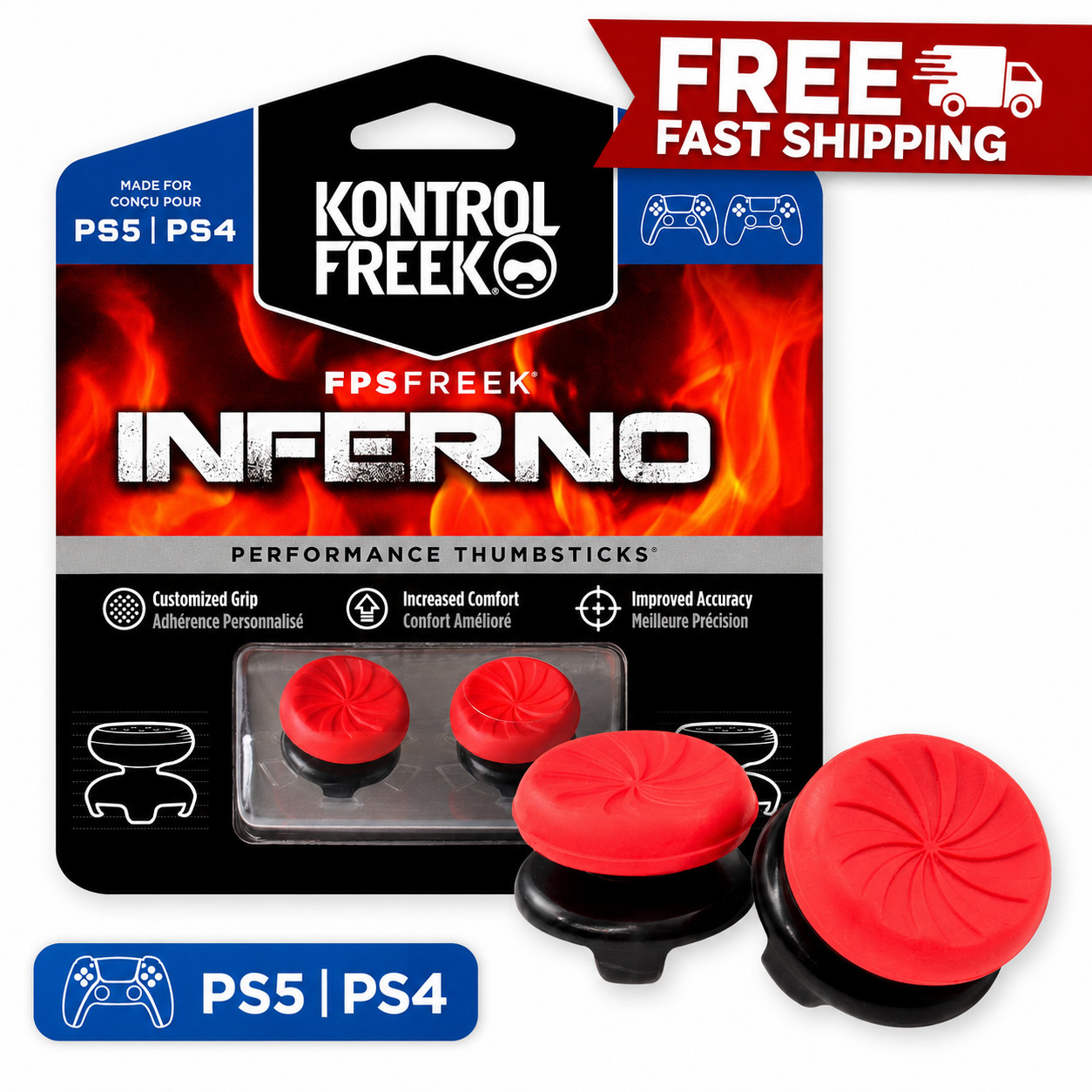 KontrolFreek FPS Freek Inferno Performance Thumbsticks PS5 PS4 Red Free Ship