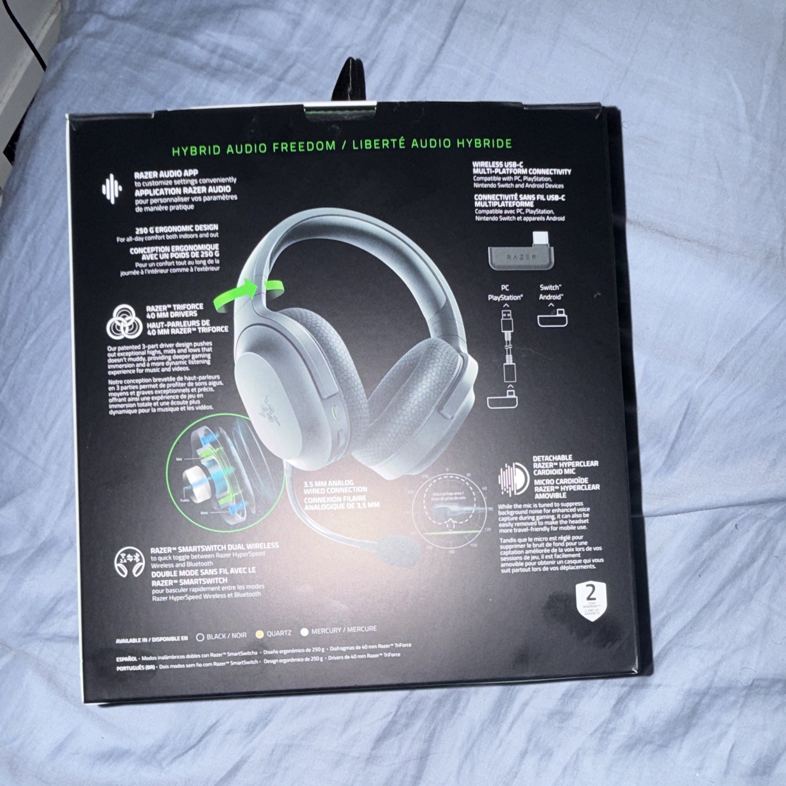 Razer Barracuda X Wireless Bluetooth Boom Mic Over-Ear Headset, White