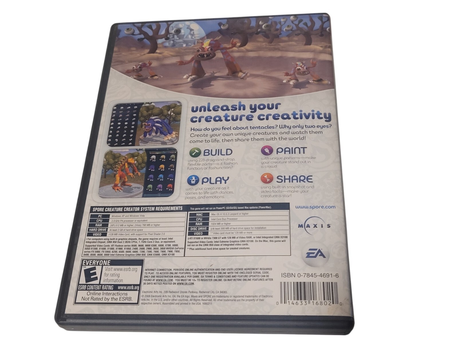 2008 Spore Creature Creator PC Windows/Mac CD-Rom Software