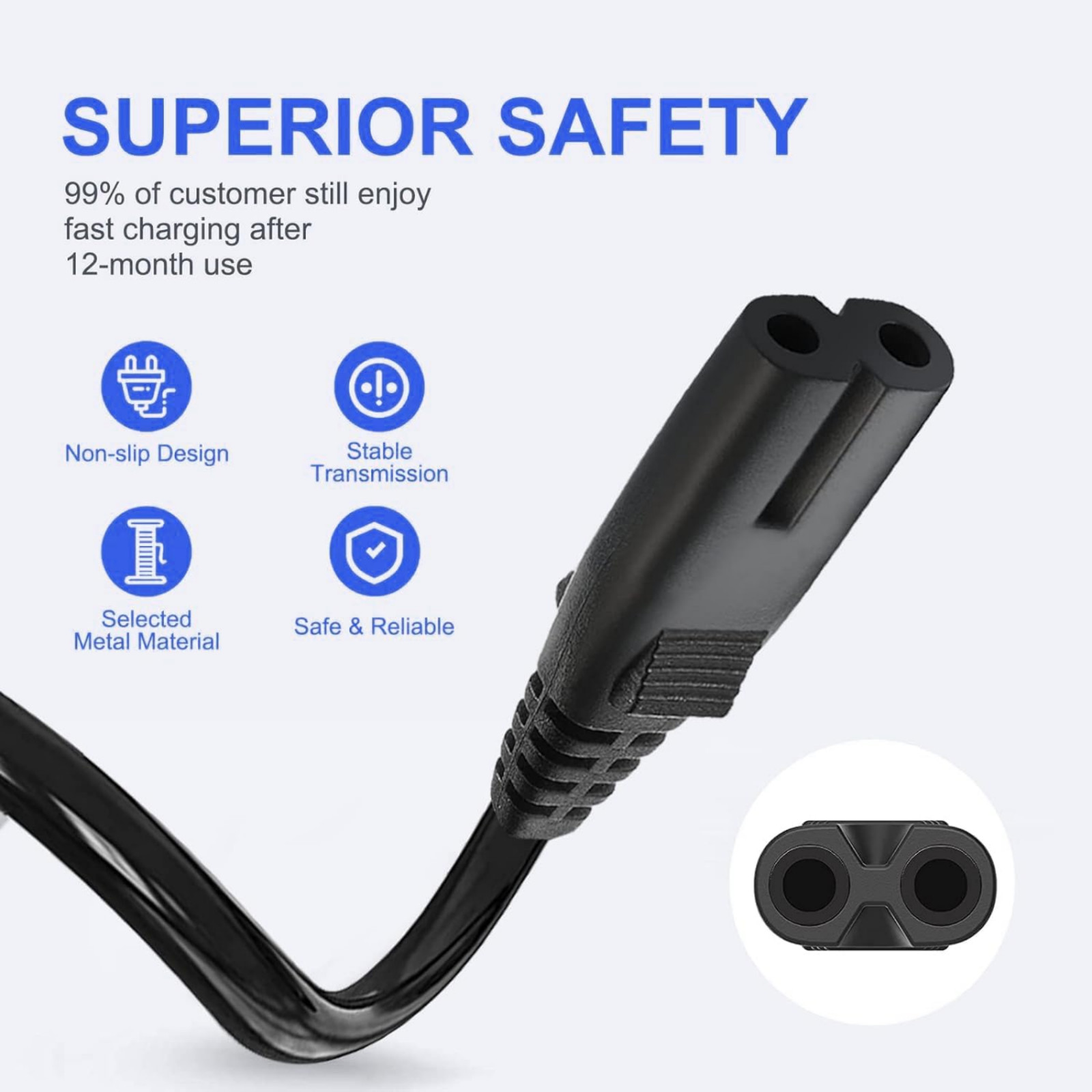 5ft 2-Prong AC Power Cord for Sony PS5 PS4 PS3 Slim Xbox Series X S One