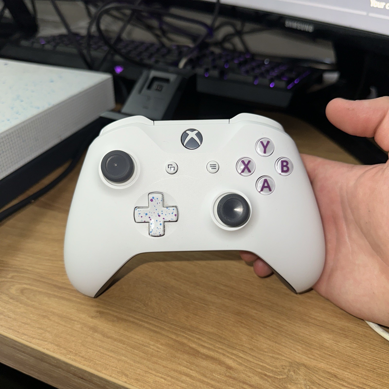 Microsoft Xbox One X 1TB Hyperspace Edition White Purple Splatter w/ Controller
