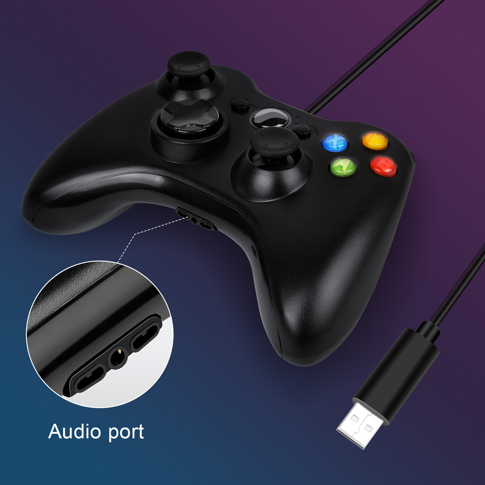 Wired USB Game Controller Gamepad for Microsoft XBOX 360 & PC WIN 7 8 10 Black