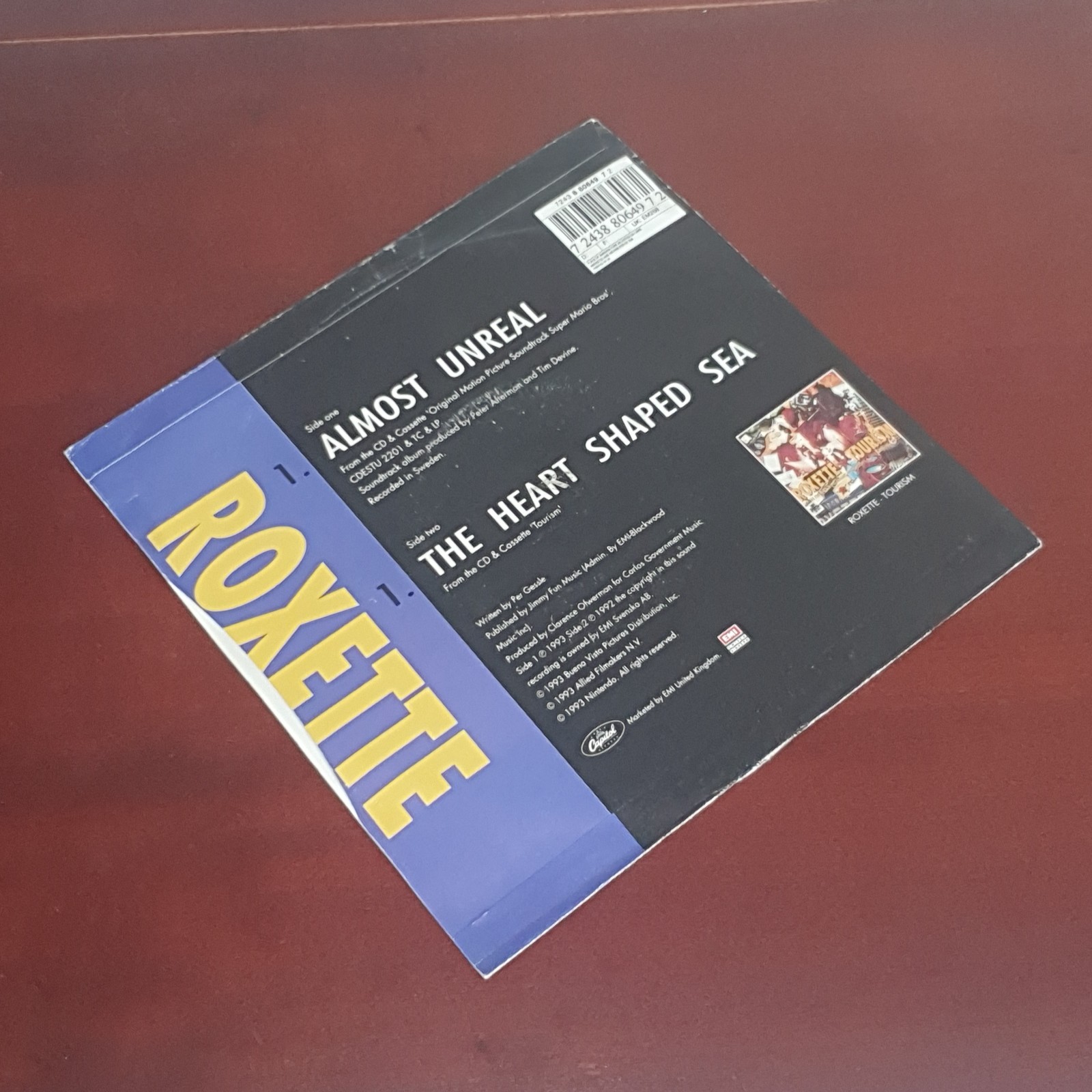 Vintage 1993 Super Mario Bros movie 7″ vinyl record Roxette Unreal Nintendo