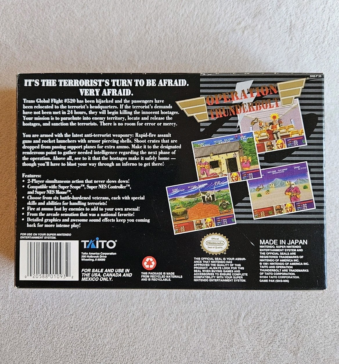 OPERATION THUNDERBOLT SNES SUPER NINTENDO COMPLETE IN BOX GREAT CONDITION!