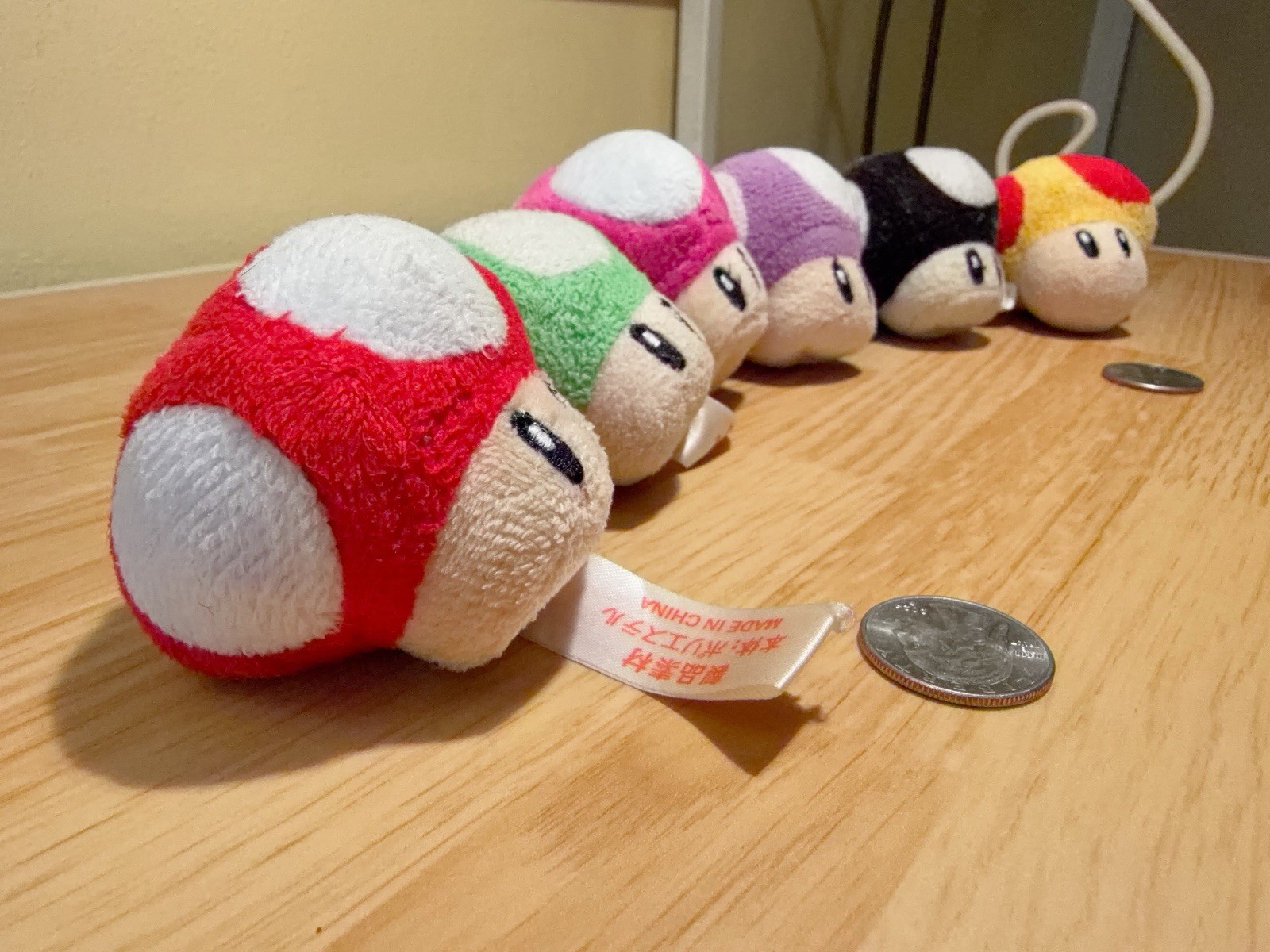 Lot of 2” Nintendo Mushroom Plushies Red Green Pink Purple Black Yellow Set of 6
