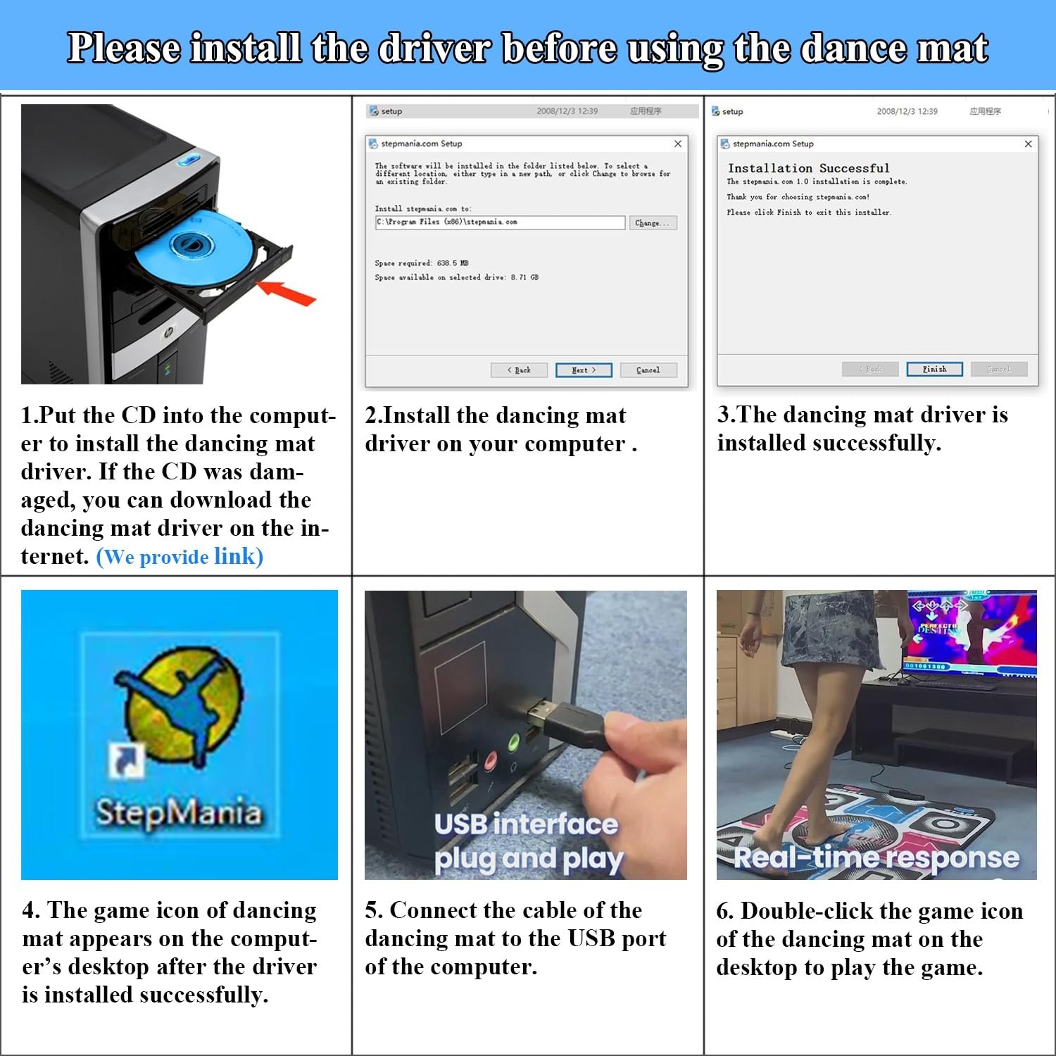 High-Quality USB Non-Slip Dance Mat for PC with 300 Songs – Dance Revolution