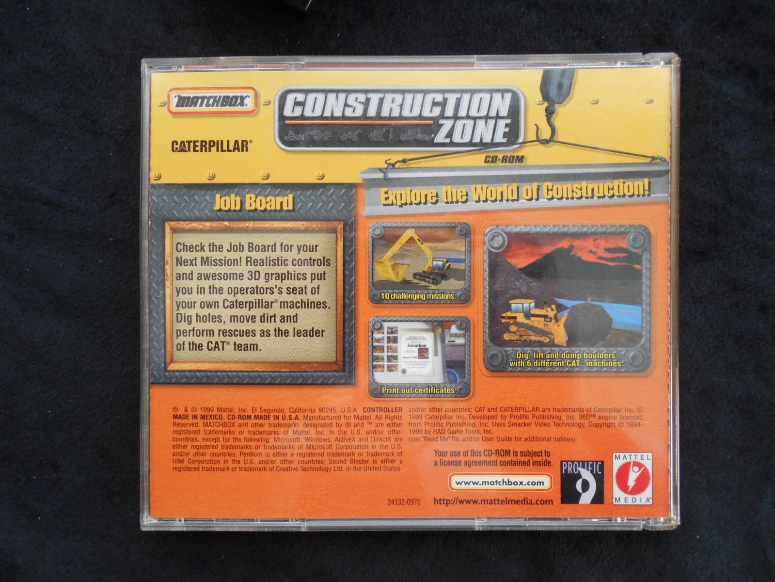 1999 Mattel Matchbox Caterpillar Construction Zone PC playset + Big Action Const
