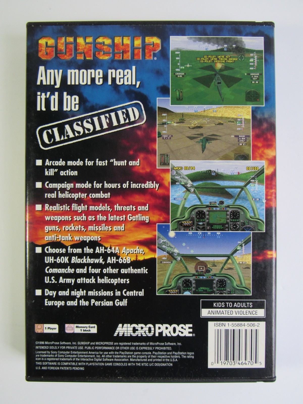 Gunship Long BOX PS1 (Sony PlayStation 1) CIB Complete W/Reg Card