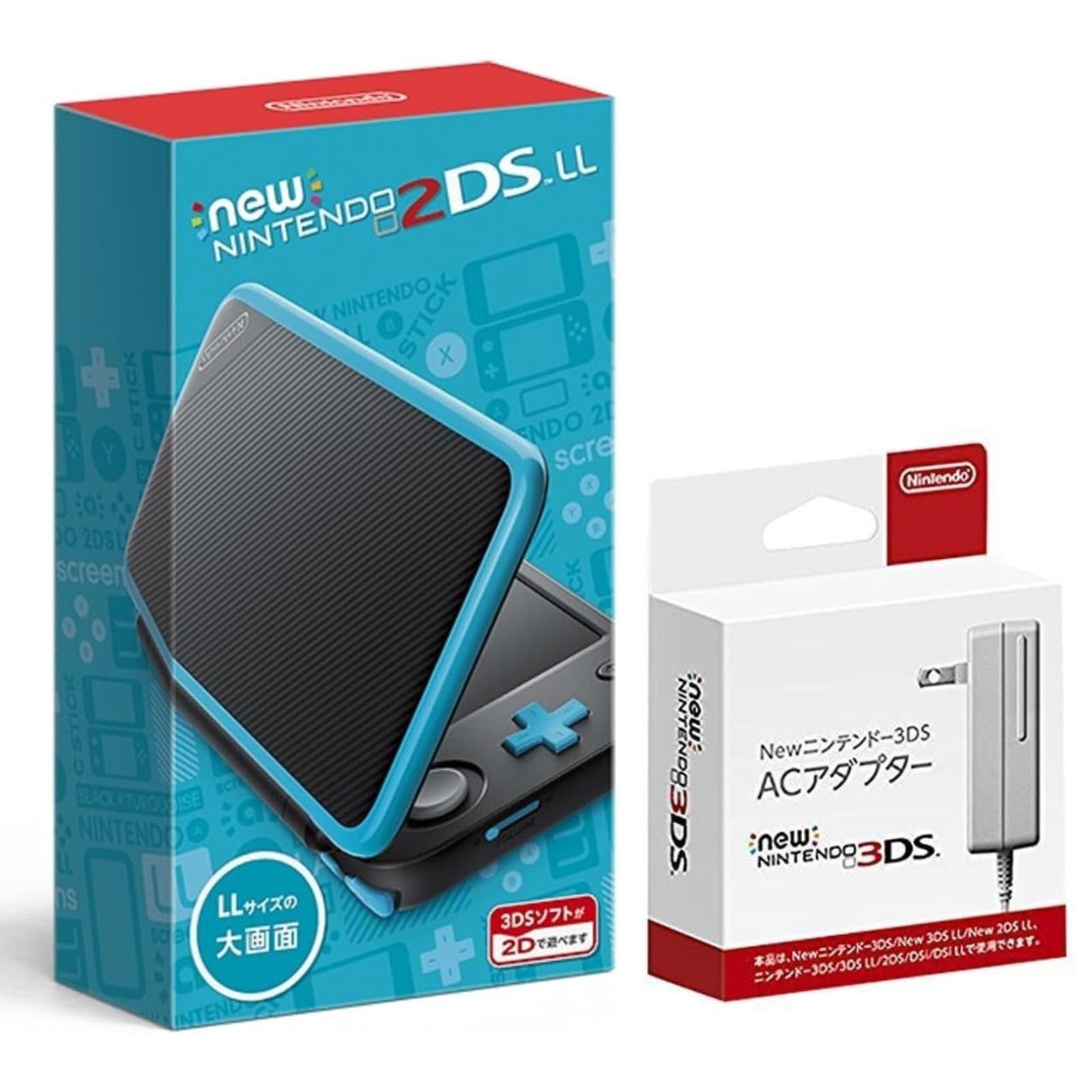 New Nintendo 2DS LL with Charger [Black x Turquoise] SD Card Fully Formatted