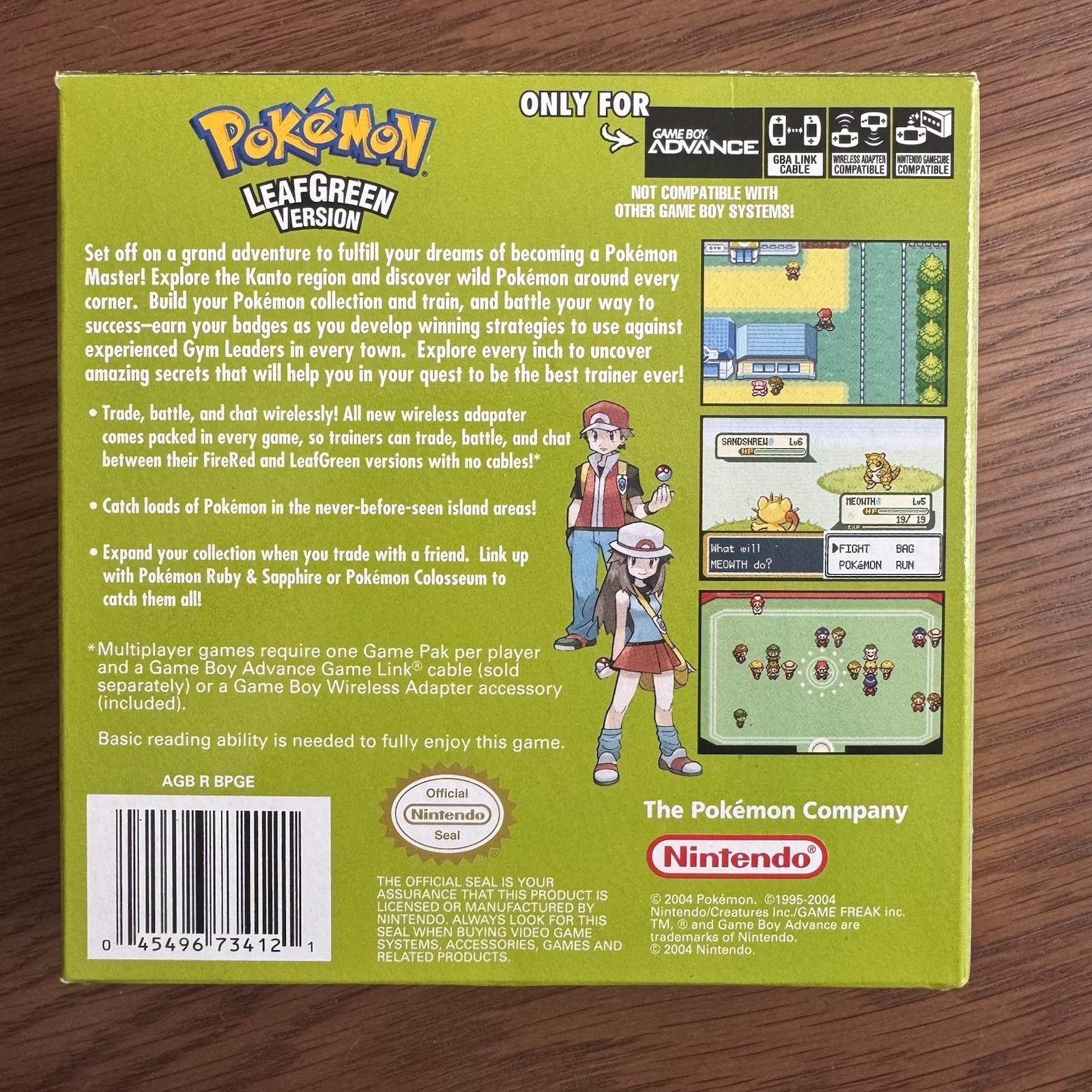 BOX ONLY Pokémon: LeafGreen Version – 1st Print Misprint “Adapater” Error GBA
