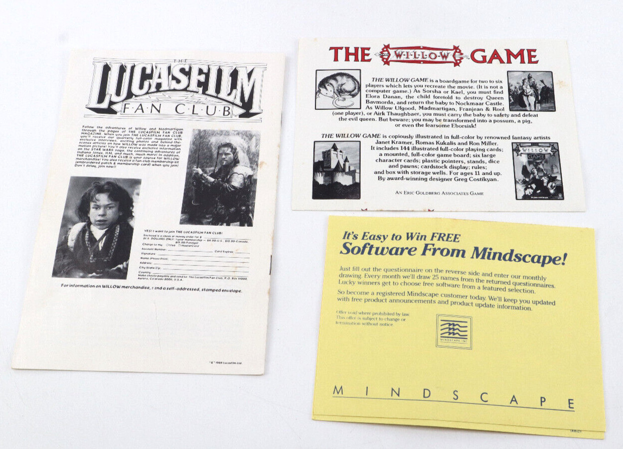 Vtg 1988 Willow The Computer Game IBM PC 5.25 Complete In BOX