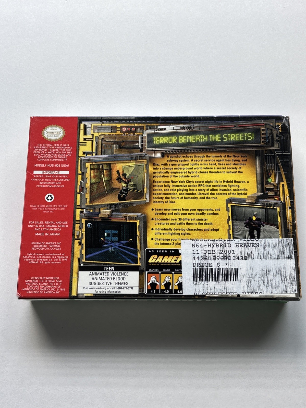 Hybrid Heaven Nintendo 64 N64 Complete In Box CIB Reg Card Blockbuster Rental