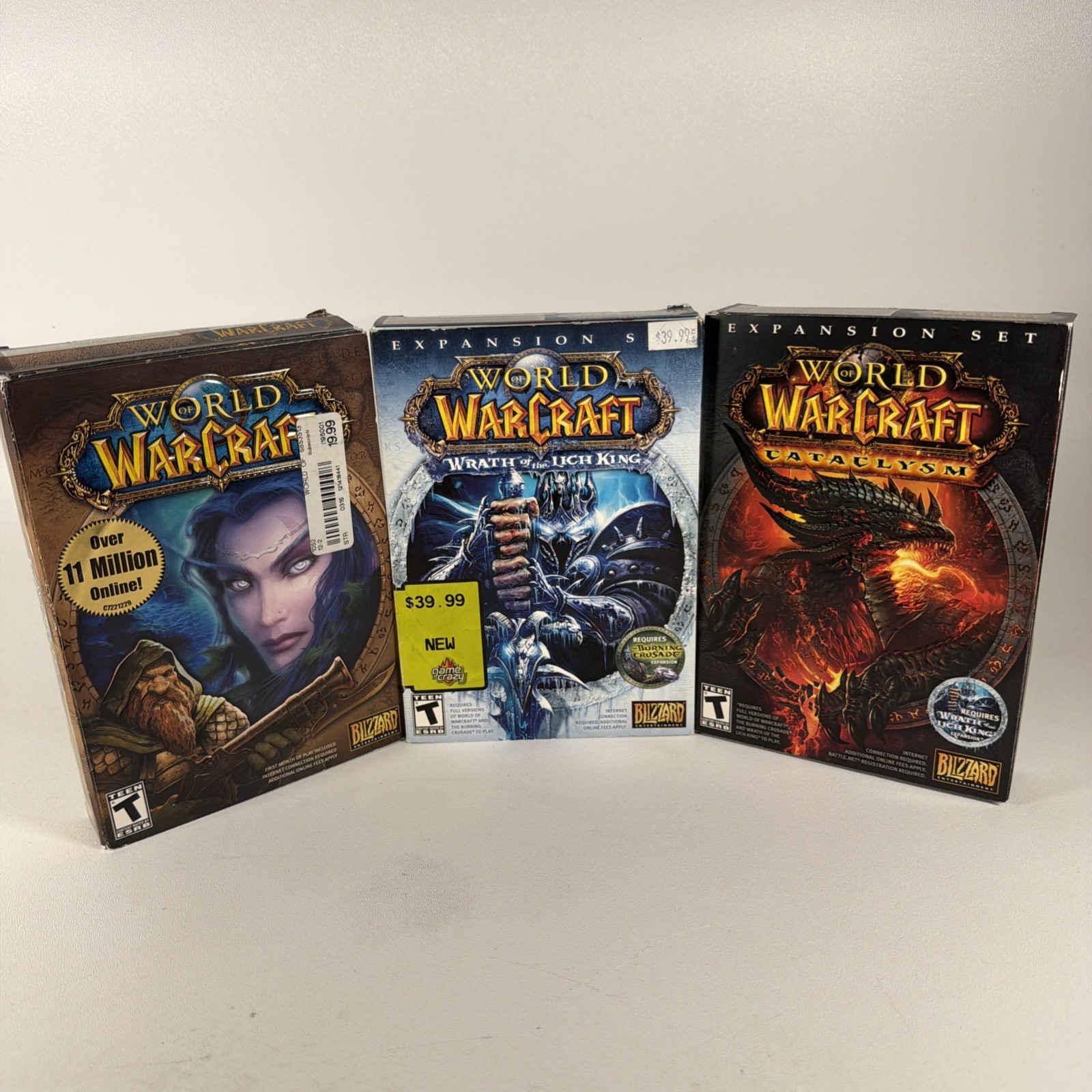 World of Warcraft Game + 2 Expansion Sets with Boxes, DVDs, Manuals