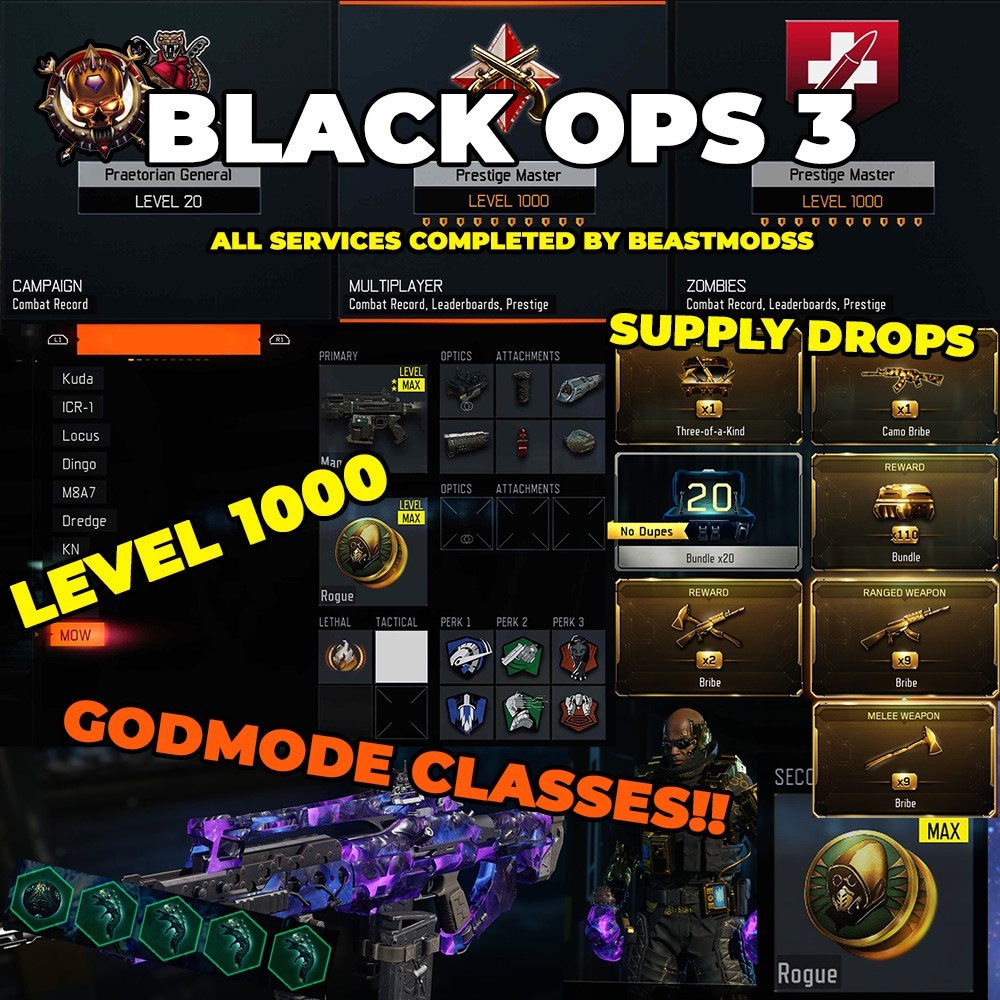 CHEAP GODMODE BLACK OPS 3/BO3 LEVEL 1000 MULTIPLAYER + ZOMBIES | PS4/PS5
