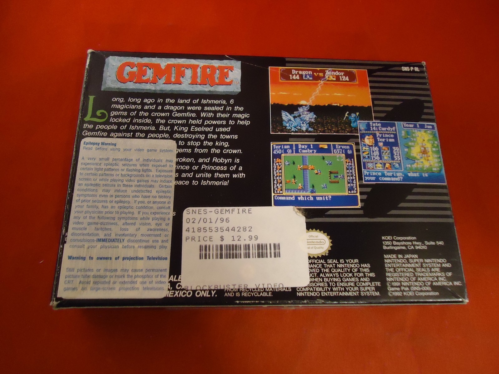 Gemfire Super Nintendo SNES Empty Box ONLY (no manual, game) Gem Fire