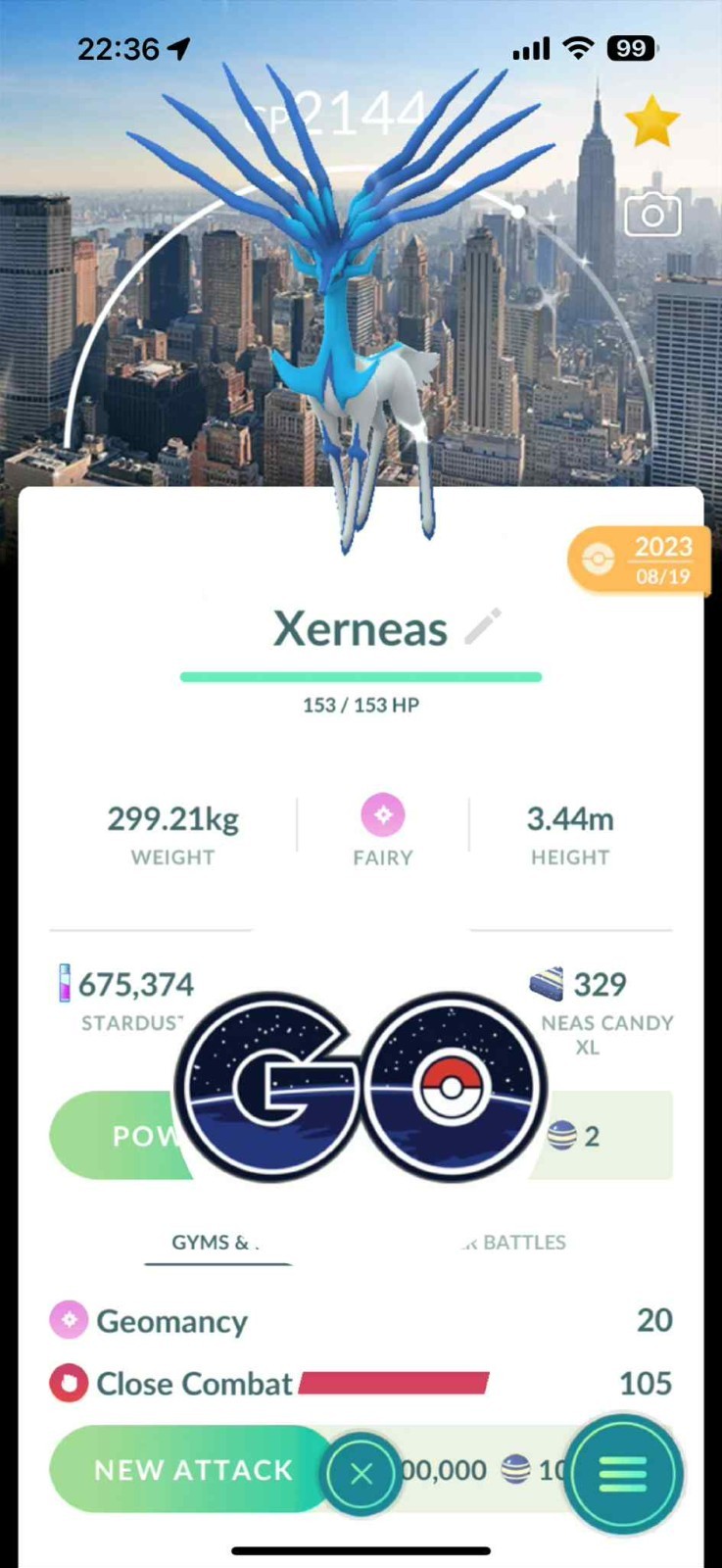 Pokémon Go – Shiny Xerneas Background New York (3 Moveset + Level 50) – TRADE