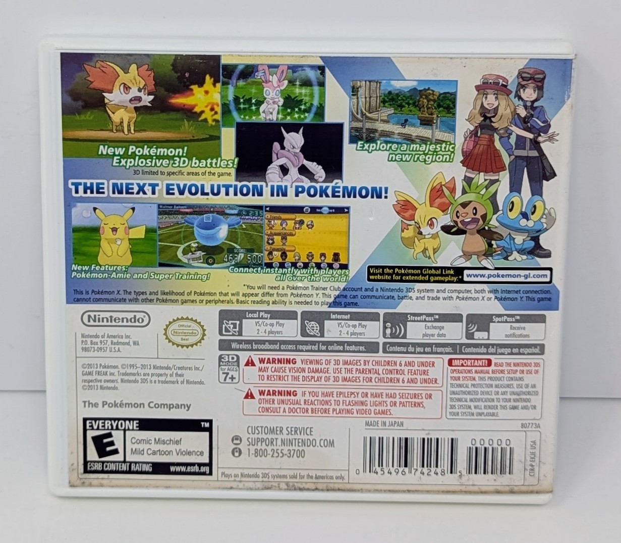 Pokemon X (Nintendo 3DS, 2013) Complete – Tested – Water Damage