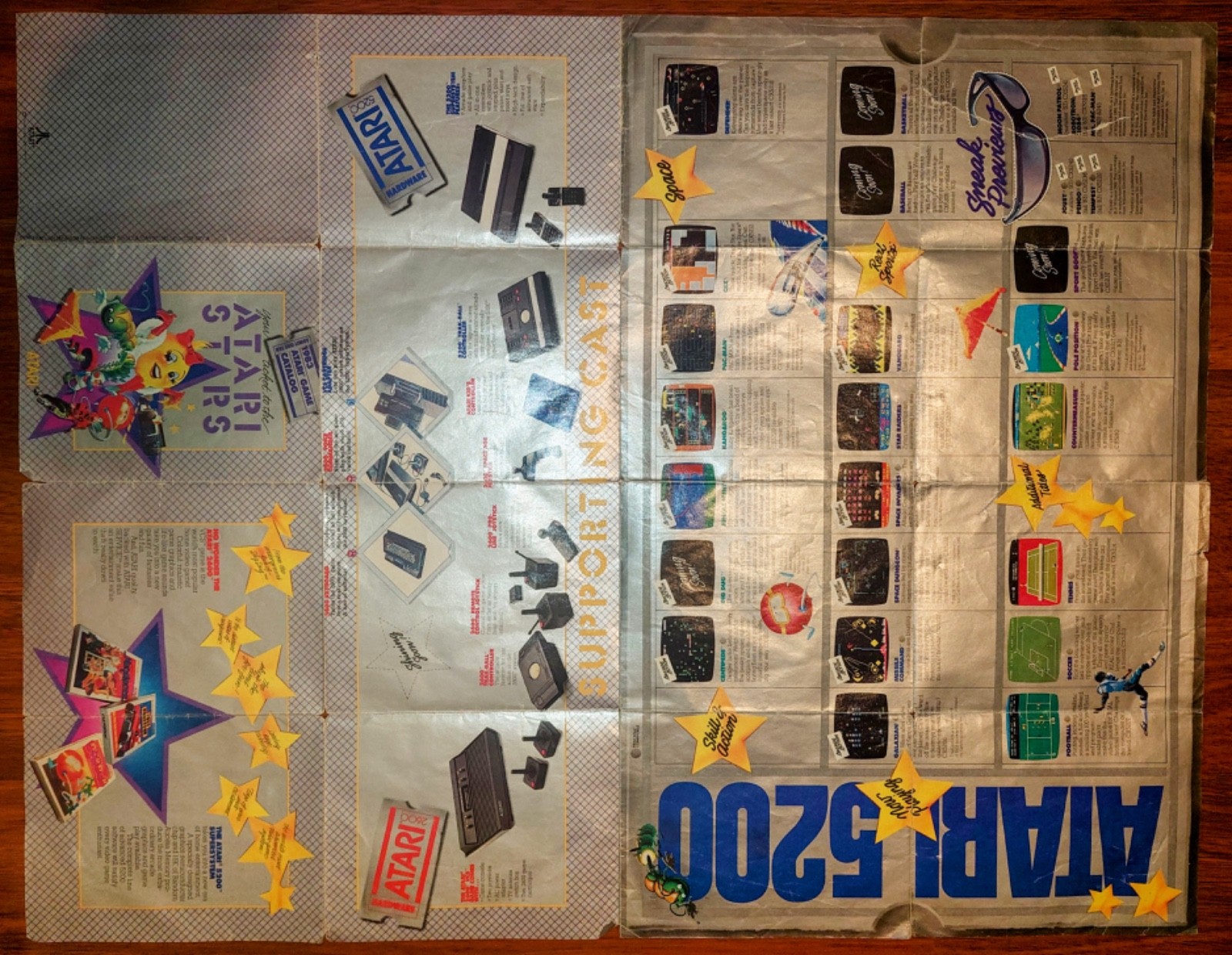 1983 ATARI GAME CATALOG: ATARI STARS – Fold-out Promo Poster Atari 2600 / 5200