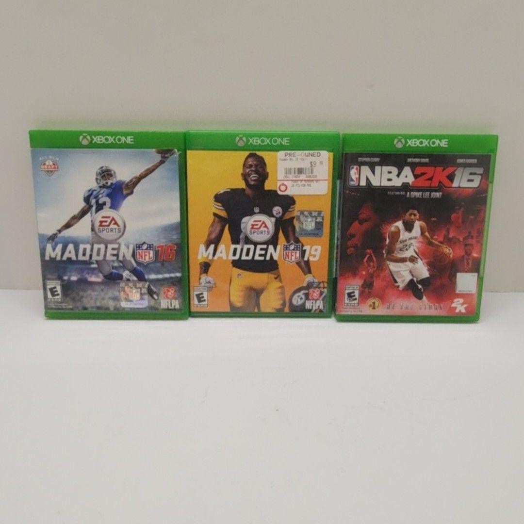 Madden NFL 16 Madden NFL 19 NBA 2K16 Xbox One Sports Game Lot 3 NTSC-U/C