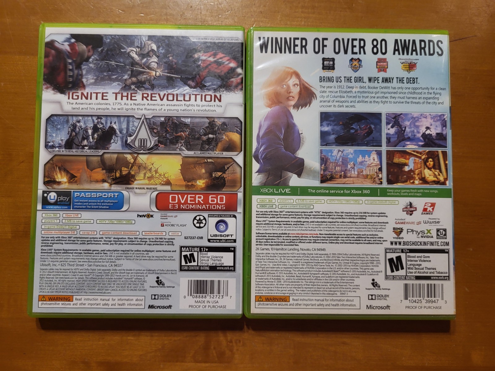 LOT of 2 Microsoft Xbox 360 Assassin’s Creed III 3 & Bioshock Infinite COMPLETE