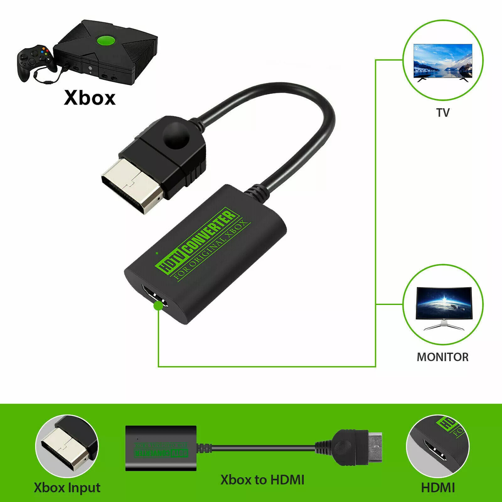 TV Video Game Console HDMI Converter Adapter HDTV Link Cable For Original XBOX