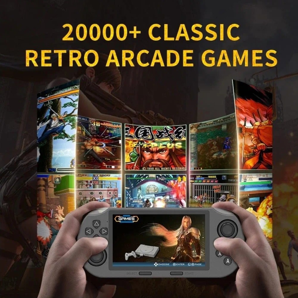 SF3000 Handheld Game Console 4.5in IPS Display, 20000+ Games, Gray/Black