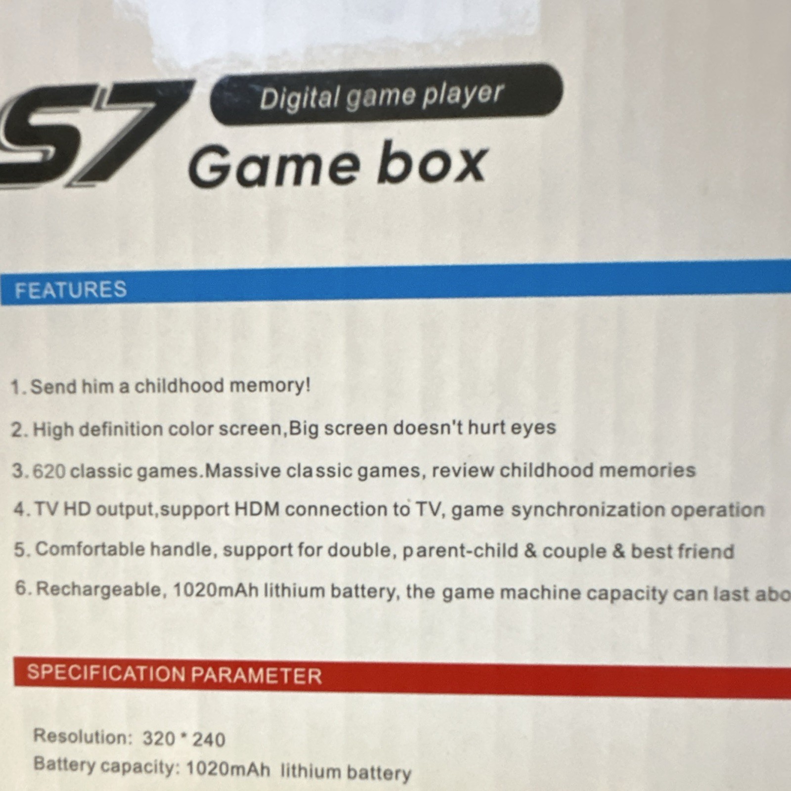 S7 Game Box Handheld System 620 Games HDMI 320×240 Rechargeable, Region Free