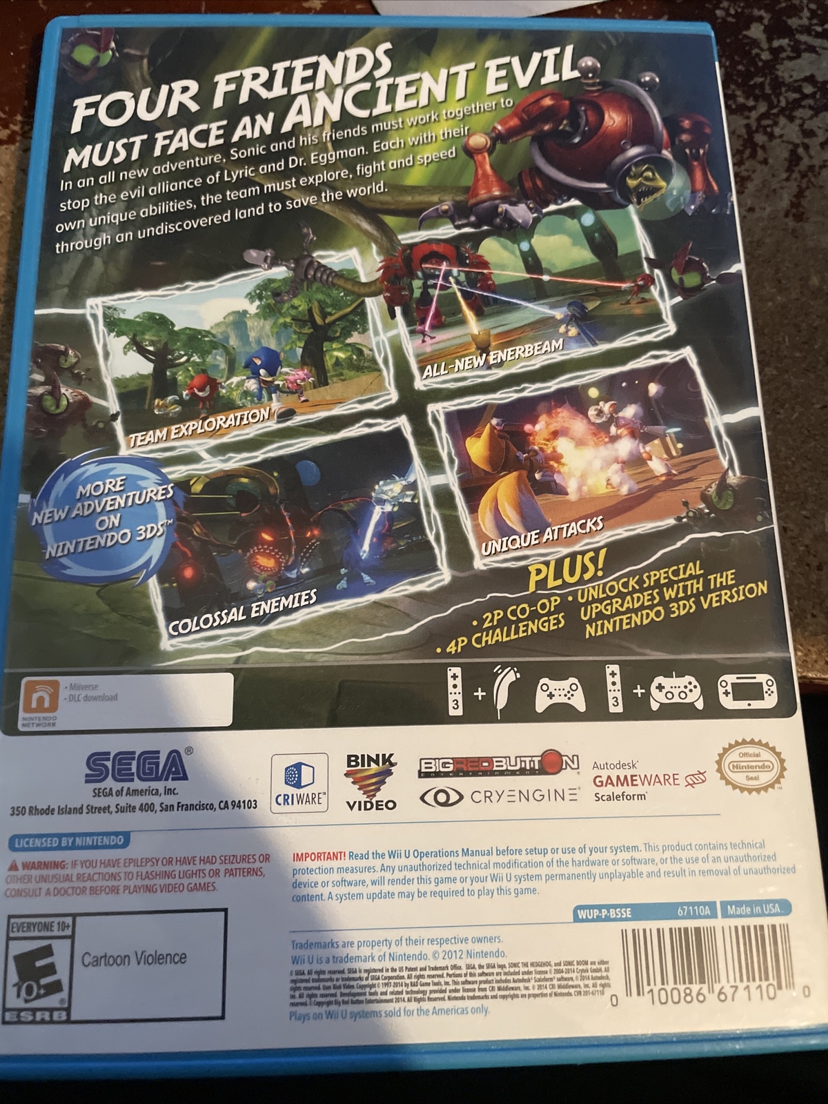Sonic Boom: Rise Of Lyric (Nintendo Wii U, 2014) Video Game