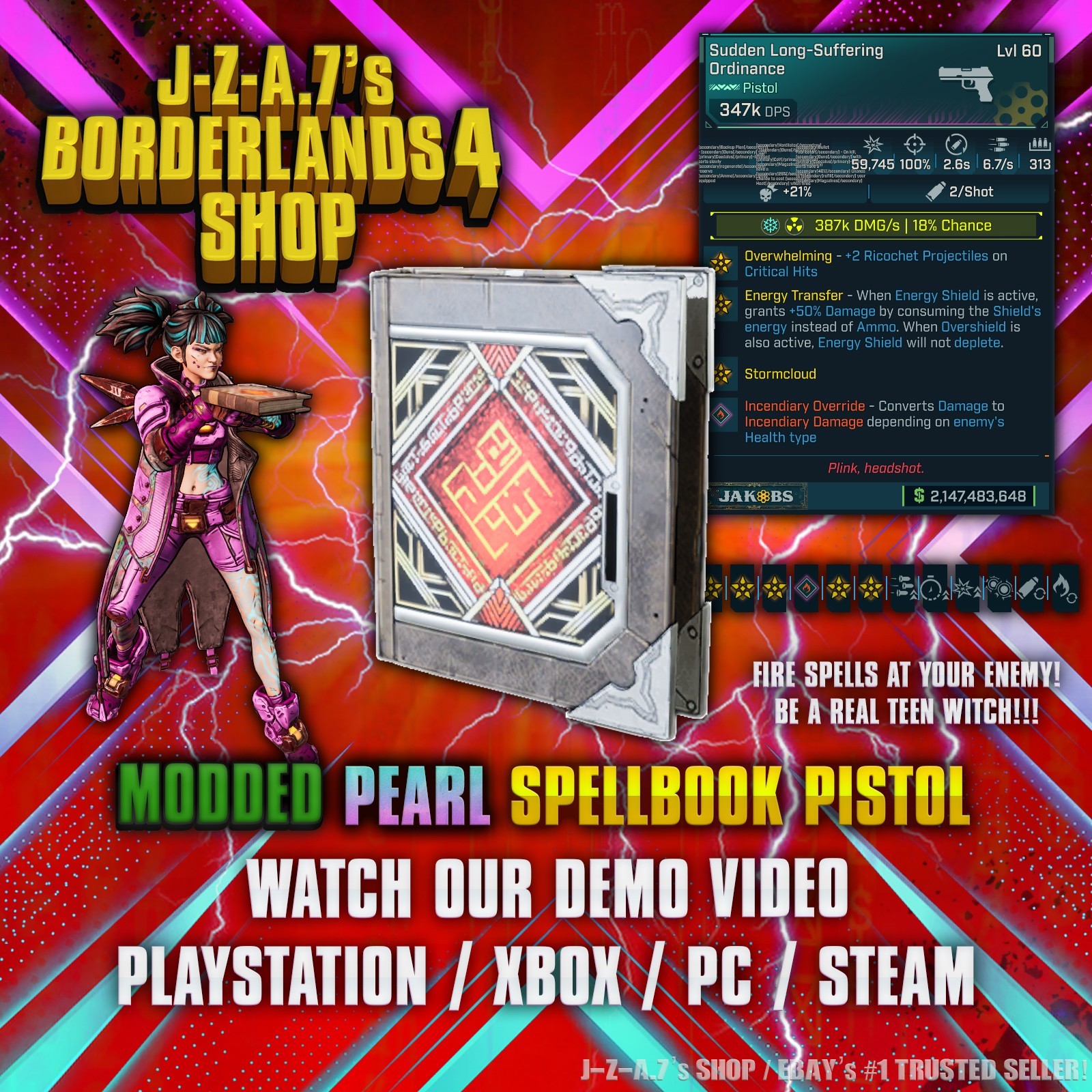 Borderlands 4✨ MODDED PEARL SPELLBOOK ORDINANCE PISTOL BL4 GEAR ✅PC-PS-XBOX✨