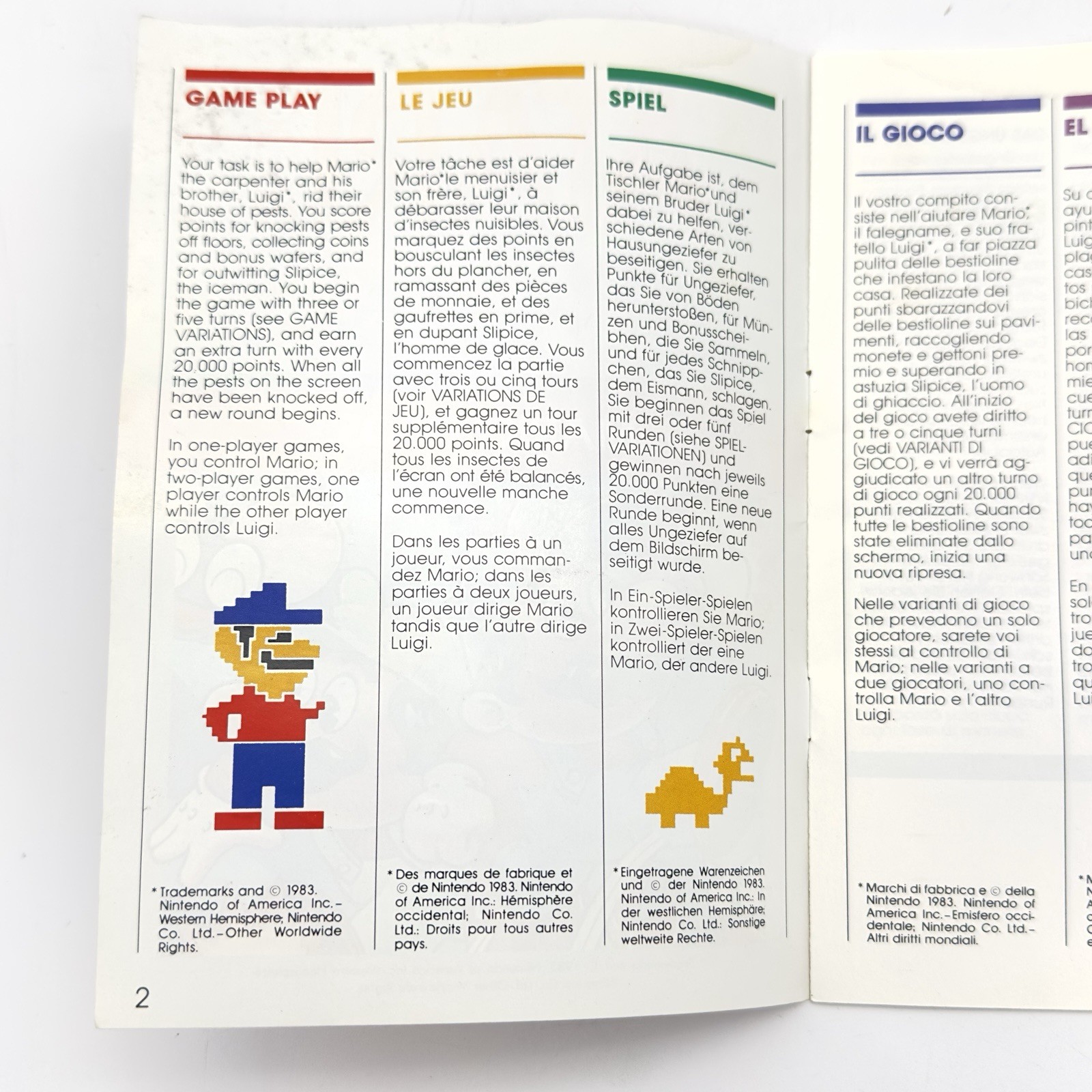 MANUAL ONLY Mario Bros. Atari 2600 RARE COLOR MULTI-LANGUAGE 1983 FREE S&H READ!