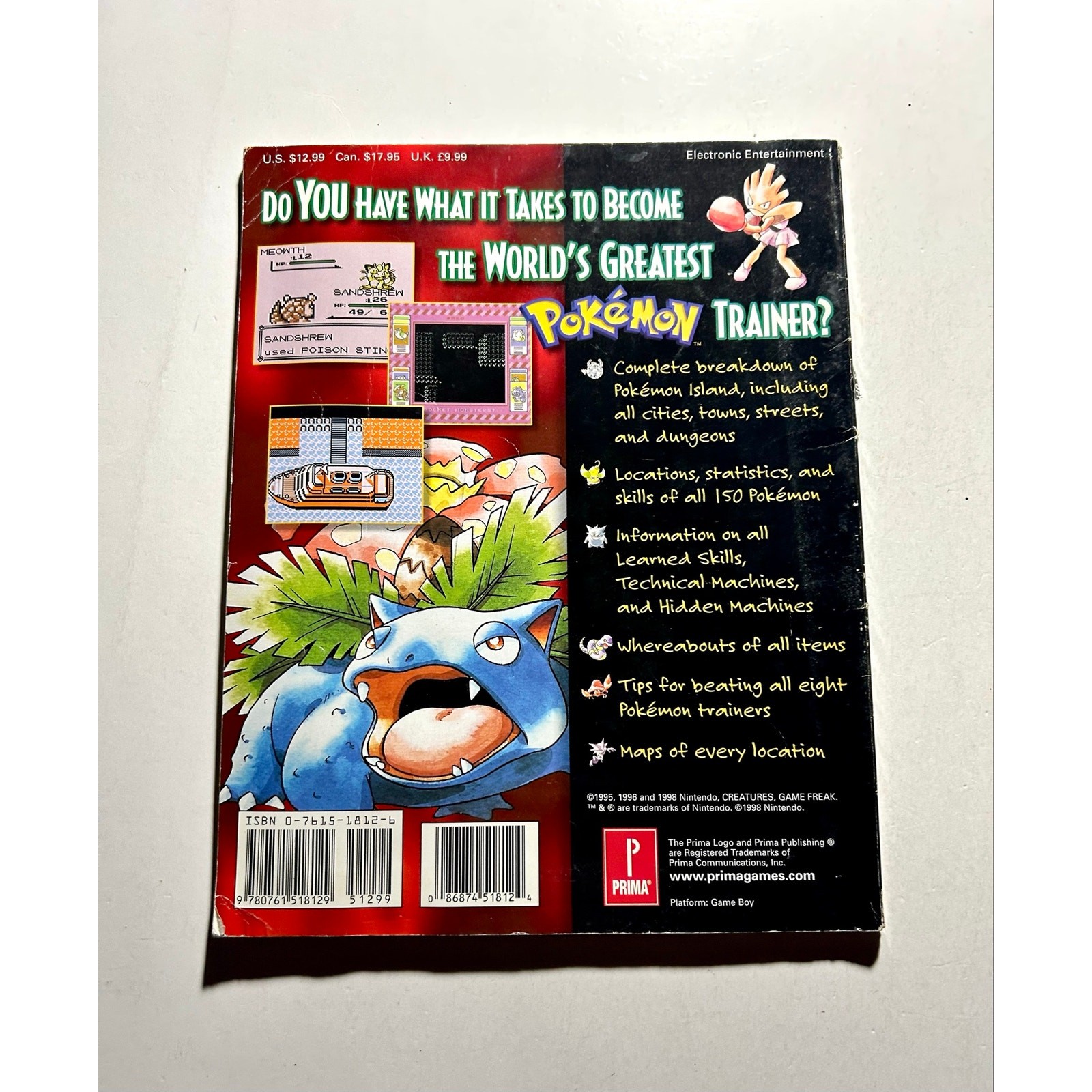 POKEMON: PRIMA’S OFFICIAL STRATEGY GUIDE Red & Blue Versions 1998 Gameboy🔥