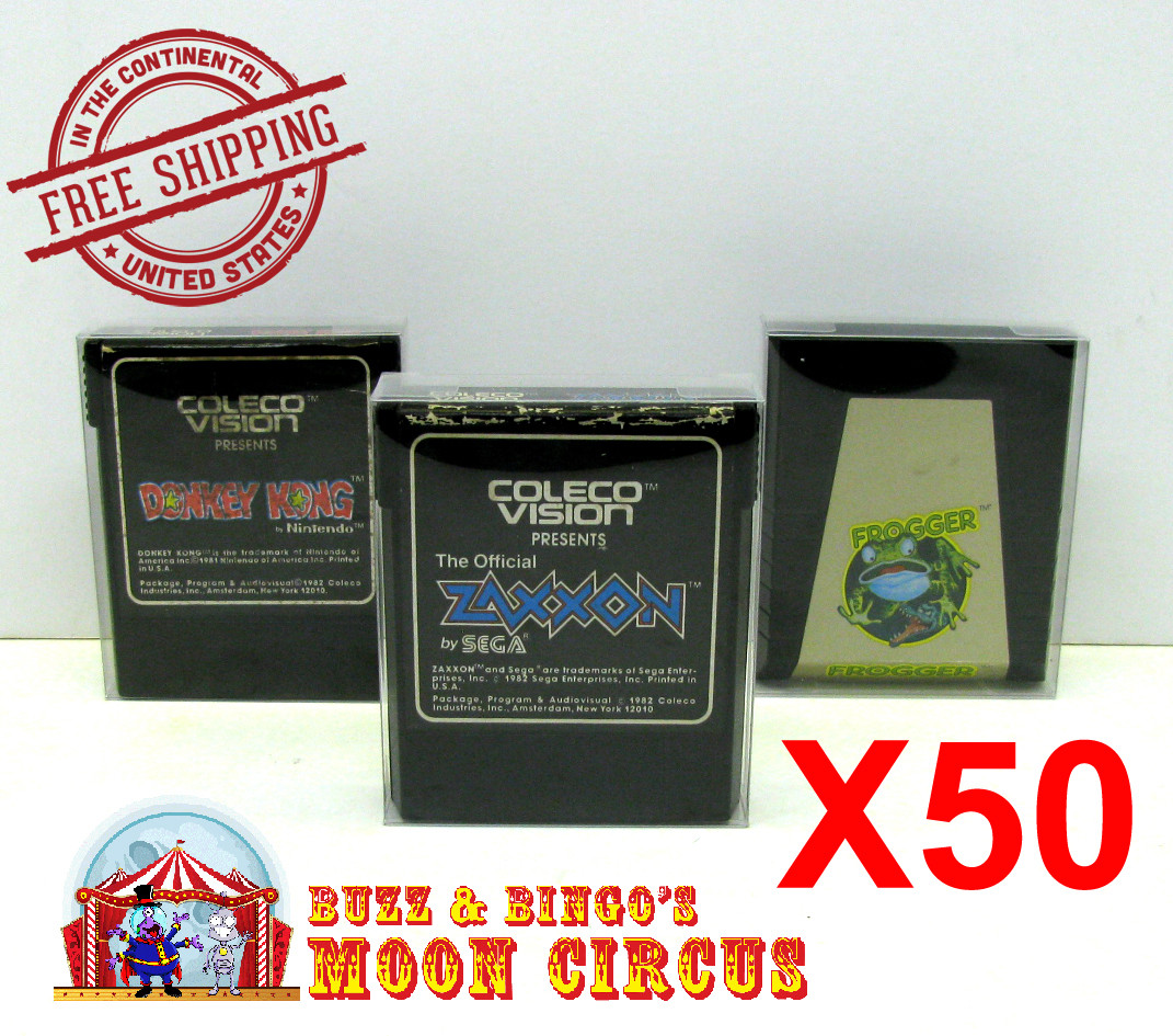 50x COLECOVISION GAME CARTRIDGE – CLEAR PLASTIC PROTECTIVE BOX PROTECTOR SLEEVE