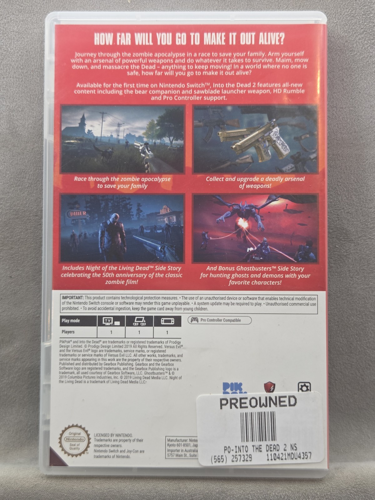 **CASE ONLY** Into The Dead 2 Nintendo Switch MA 15+ Pik Pok 2019 Video Game