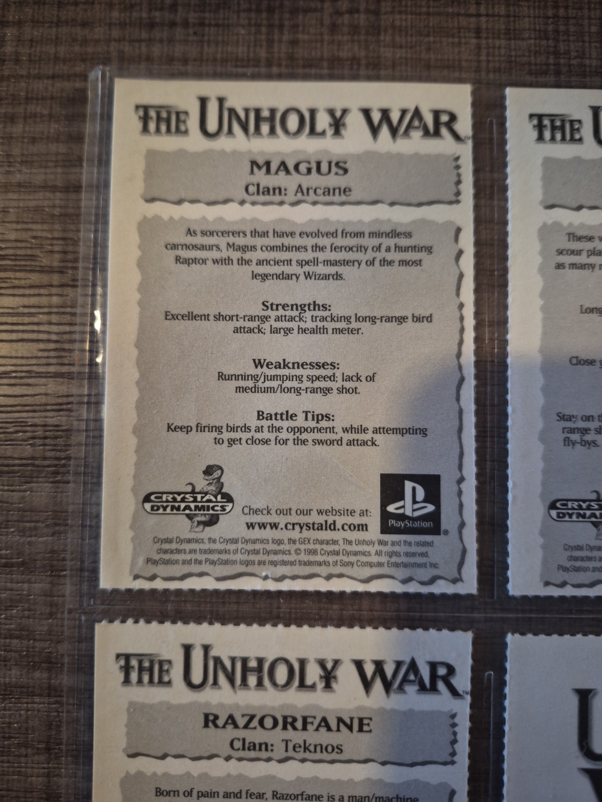 Vintage The Unholy War PlayStation 1 One character card sheet Crystal Dynamics