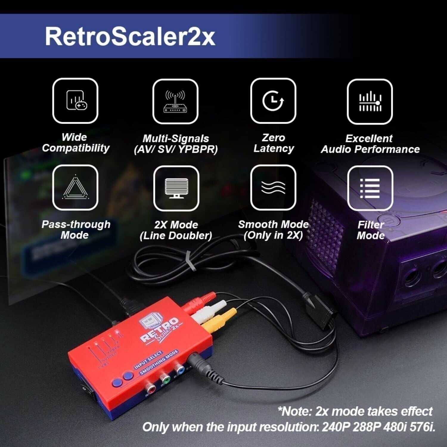 RetroScaler2x AV to HDMI Up-Scaler Converter Line-Doubler Retro Consoles