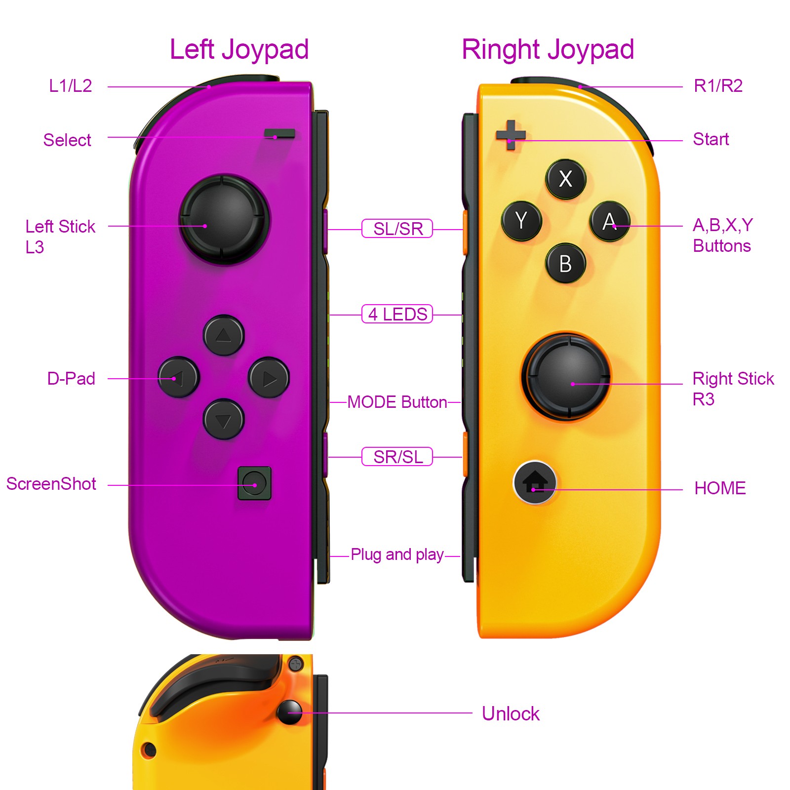 Pair Wireless Controller For Nintendo Switch Left + Right Gamepad Joystick