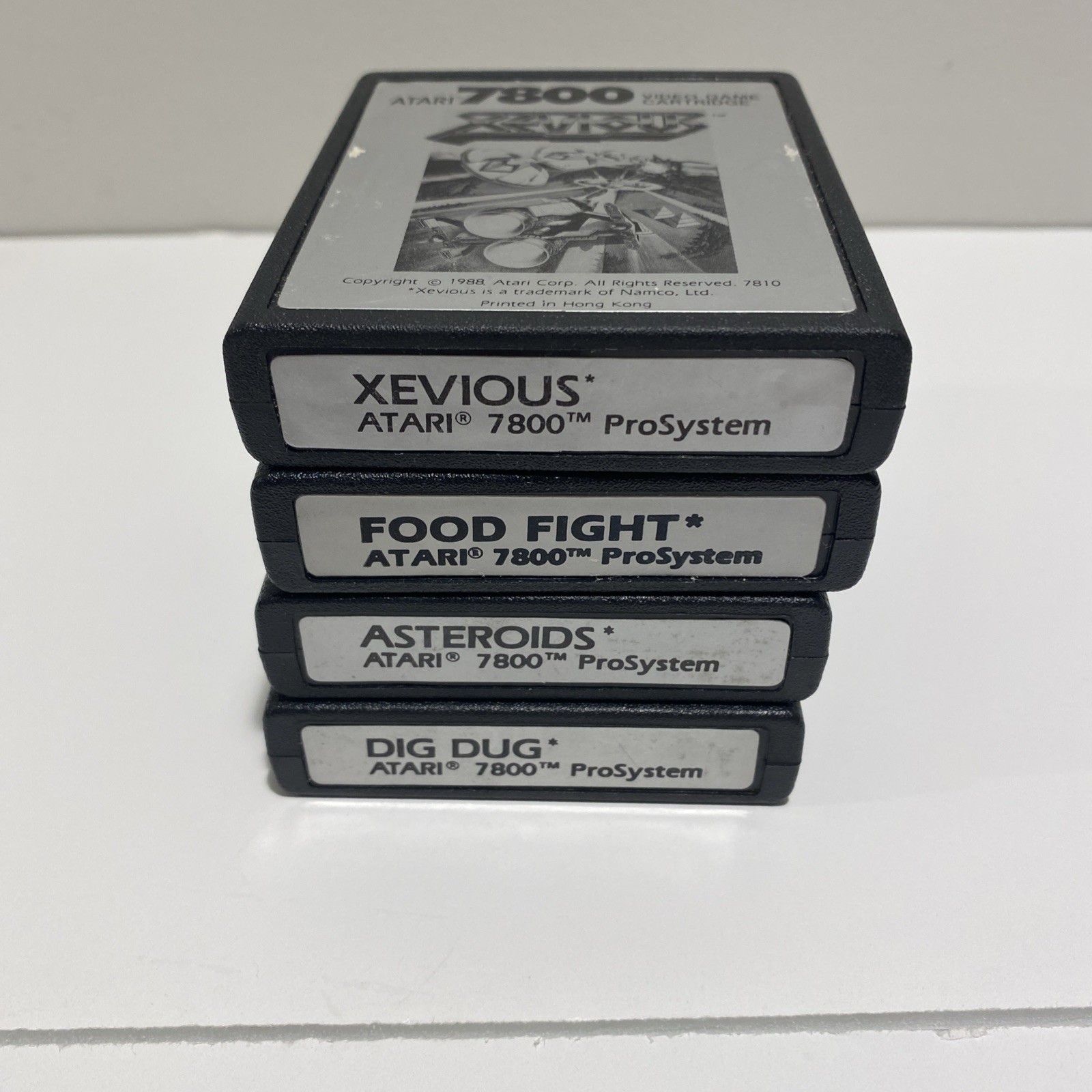 ATARI 7800 4 Game Lot Dig Dug Asteroids Xevious Food Fight TESTED Retro Bundle