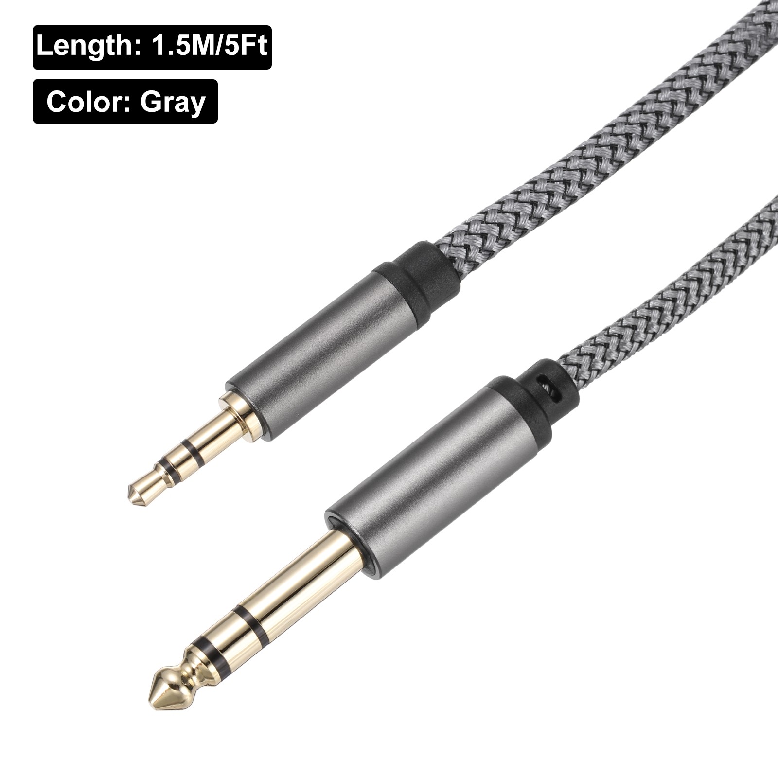 3.5mm 1/8″ Male TRS to 6.35mm 1/4″ Male TRS Audio Cable 1.5M/5Ft Gray