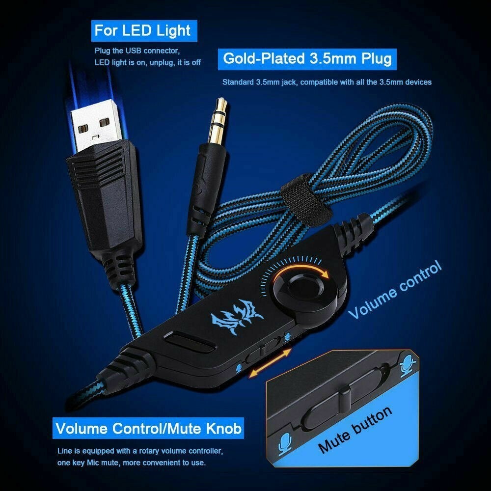 3.5mm Gaming Headset Mic LED Headphones Stereo Bass Surround For PC PS4 Xbox ONE