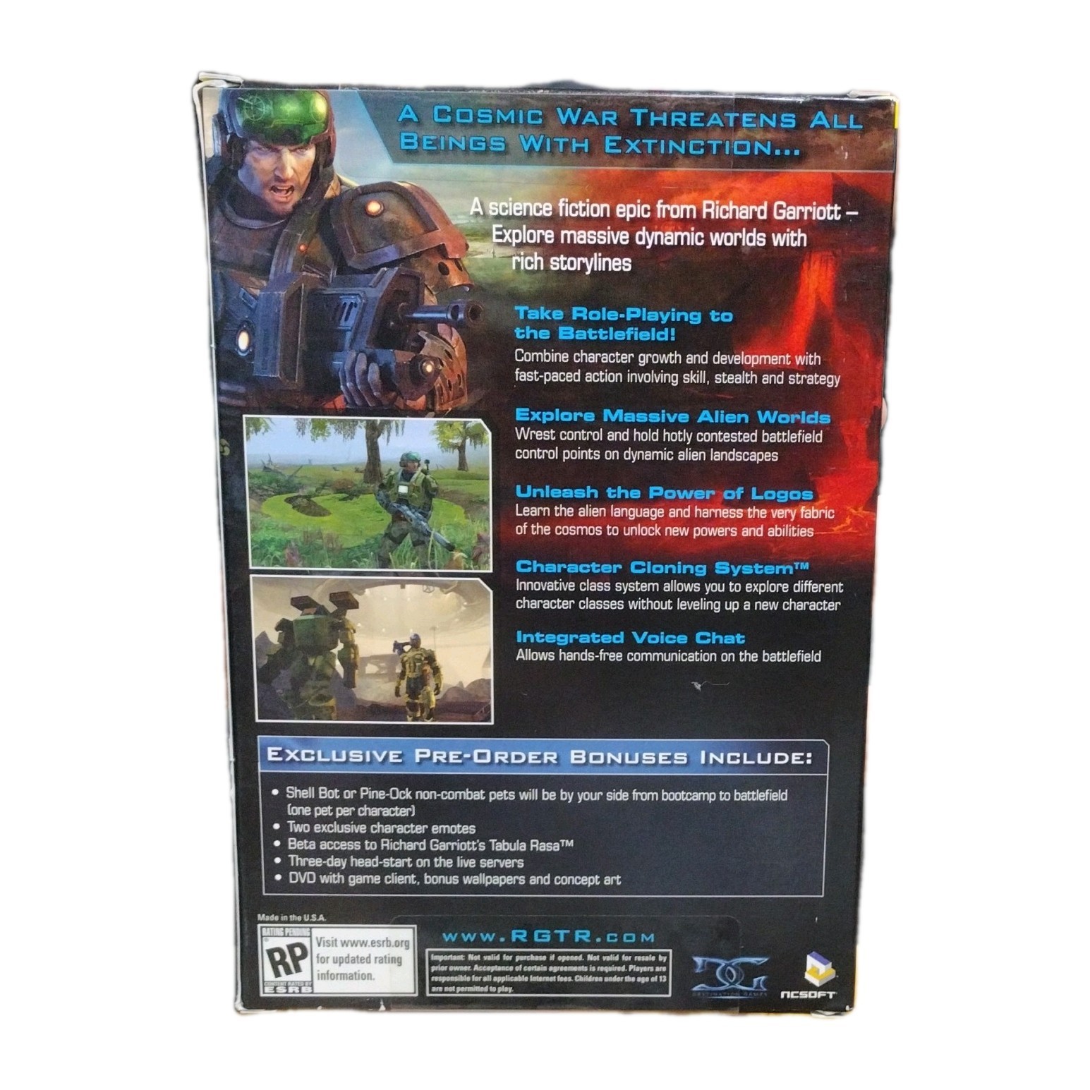 NCsoft Richard Garriott’s Tabula Rasa PC DVD-ROM Plus Pre-Order Bonus Online NEW